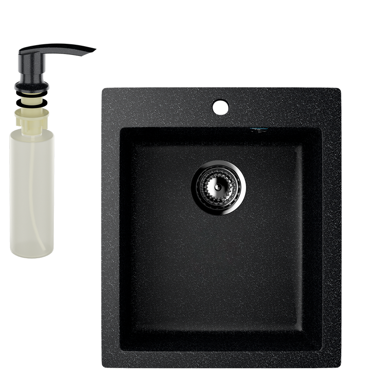 Мойка кухонная Ulgran U-404 308 черная + дозатор U-02 черный