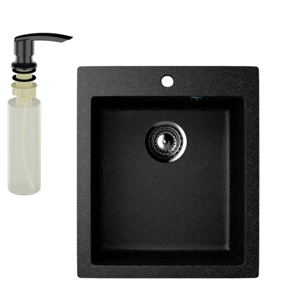 Мойка кухонная Ulgran U-404 308 черная + дозатор U-02 черный