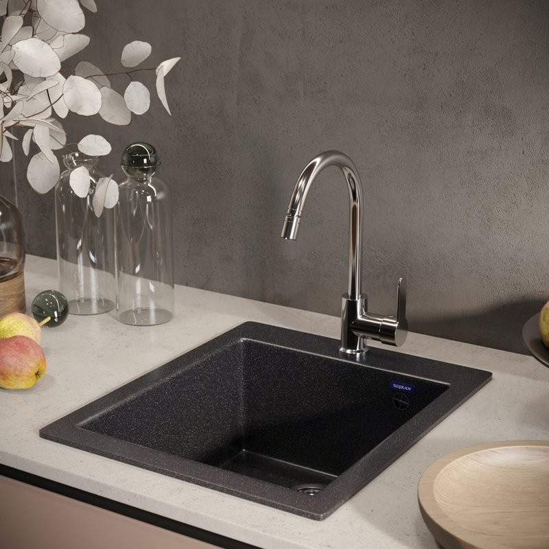 Мойка кухонная Ulgran U-404 308 черная + дозатор U-02 черный