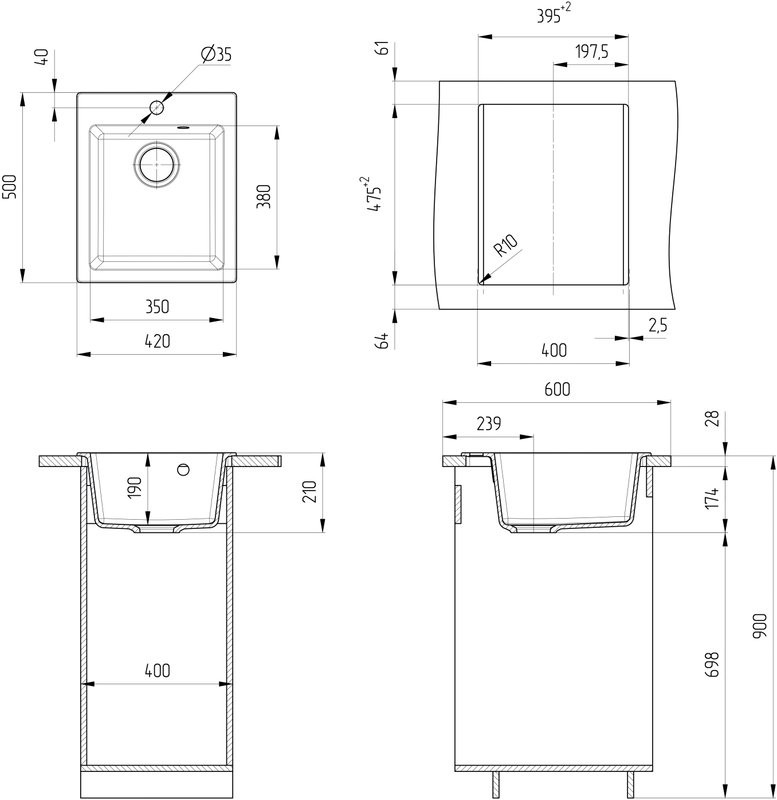 Мойка кухонная Ulgran U-404 308 черная + дозатор U-02 черный