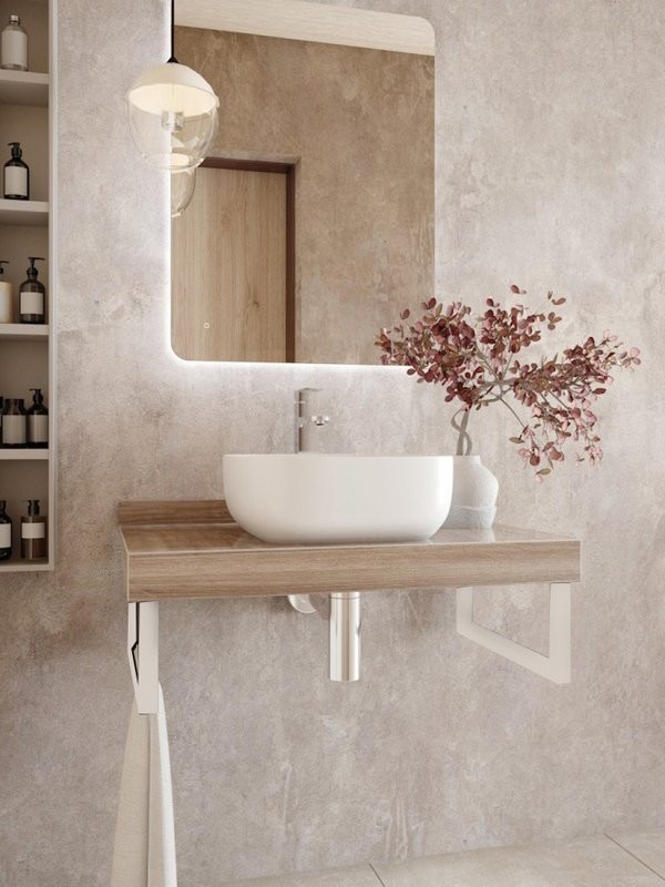 Столешница с раковиной Teymi Helmi 80 дуб кашмир, раковина Solli 41,  с белыми кронштейнами