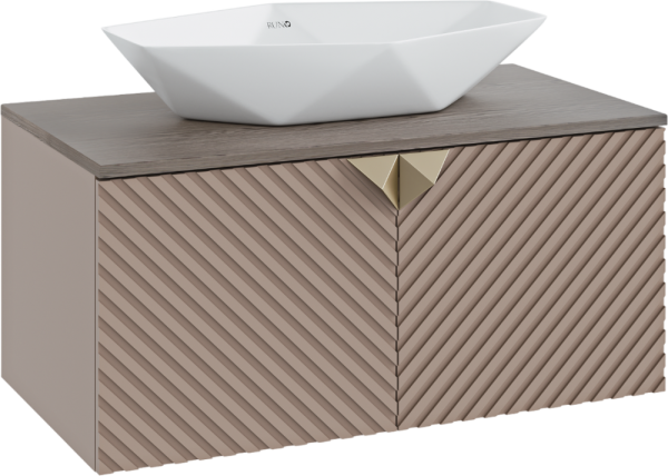 Тумба с раковиной Runo Андорра 85 кашемир серый, дуб какао, раковина Poligono 65