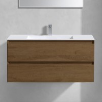 Тумба с раковиной Vincea Luka 100, 2 ящика, дуб табак, с белой раковиной