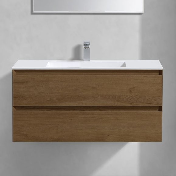 Тумба с раковиной Vincea Luka 100, 2 ящика, дуб табак, с белой раковиной