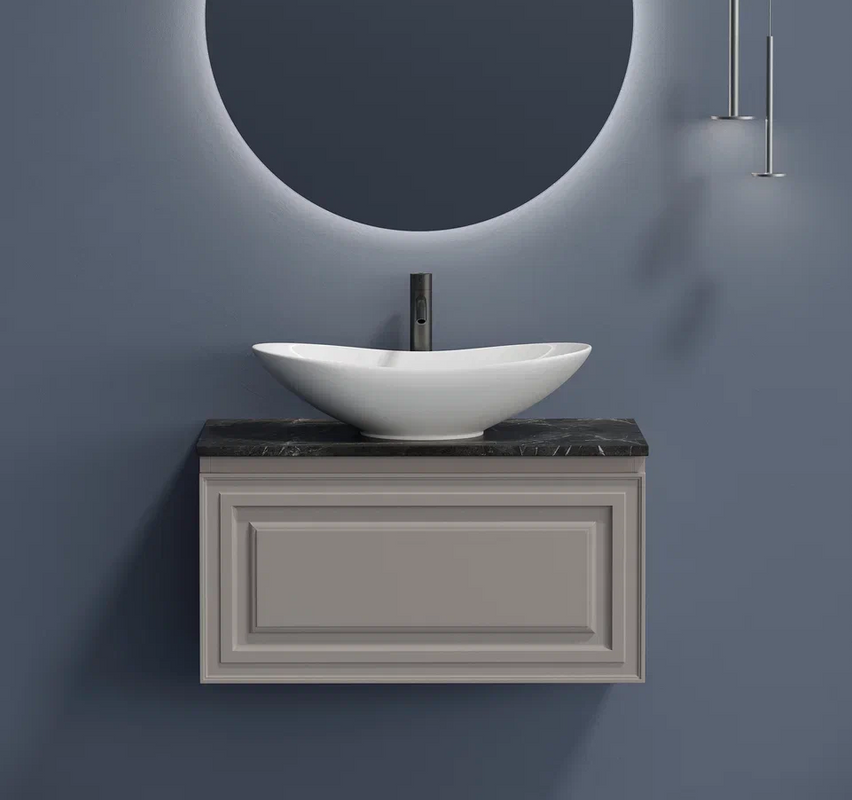 Тумба с раковиной Sancos Very 80 см, doha soft, столешница черный мрамор, раковина CN6015