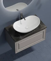 Тумба с раковиной Sancos Very 80 см, doha soft, столешница черный мрамор, раковина CN6015