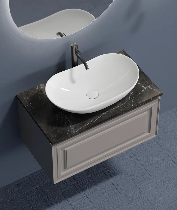 Тумба с раковиной Sancos Very 80 см, doha soft, столешница черный мрамор, раковина CN6015