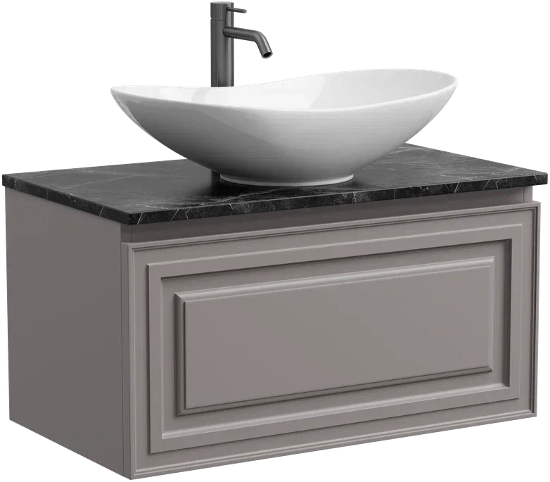 Тумба с раковиной Sancos Very 80 см, doha soft, столешница черный мрамор, раковина CN6015