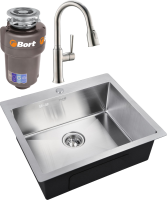 Комплект Мойка Zorg Inox R 5951 + Смеситель Domaci Равенна DCB 7011 сатин + Измельчитель Bort Titan Max Power