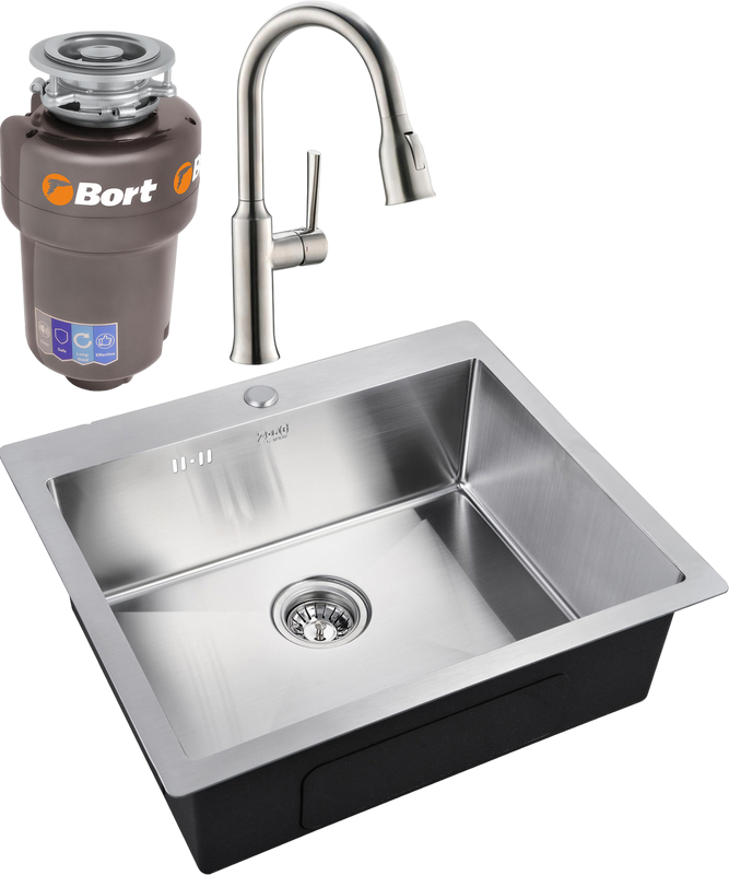 Комплект Мойка Zorg Inox R 5951 + Смеситель Domaci Равенна DCB 7011 сатин + Измельчитель Bort Titan Max Power