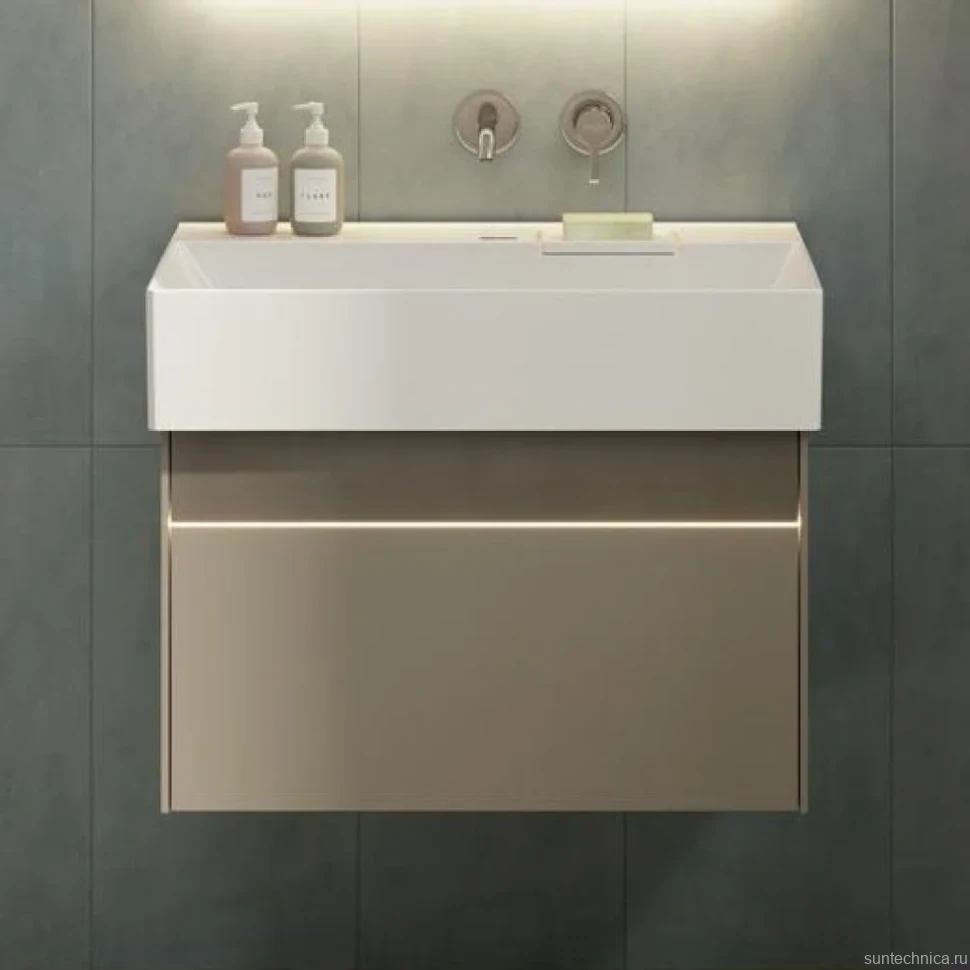 Тумба с раковиной KERAMA MARAZZI Logica 70 подвесная, песчаная, без отверстий под смеситель