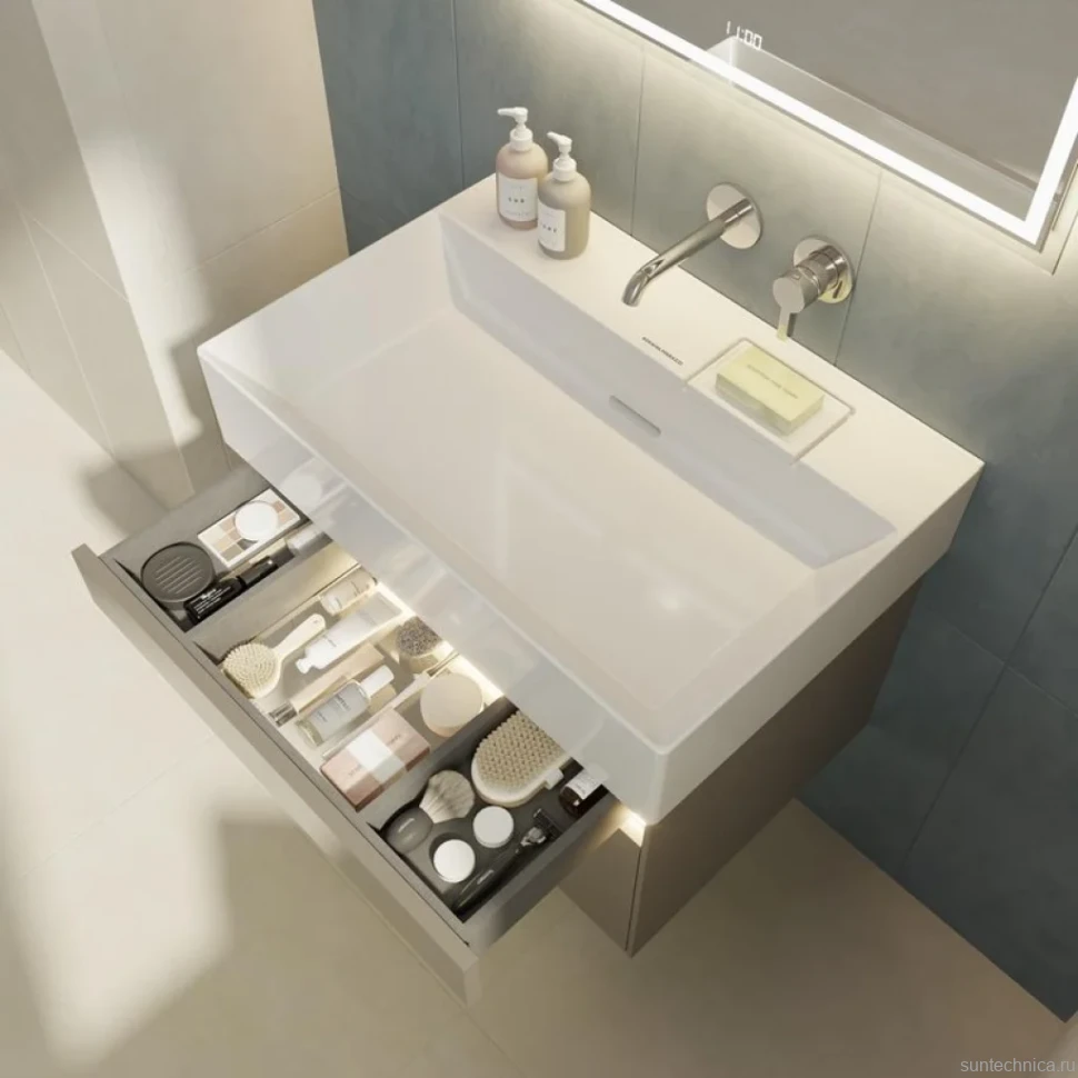 Тумба с раковиной KERAMA MARAZZI Logica 70 подвесная, песчаная, без отверстий под смеситель