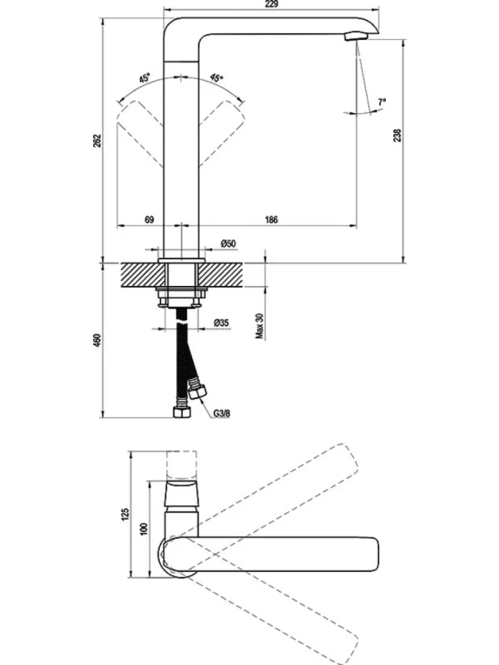 Смеситель для раковины Ravak Flat X070125 нержавеющая сталь