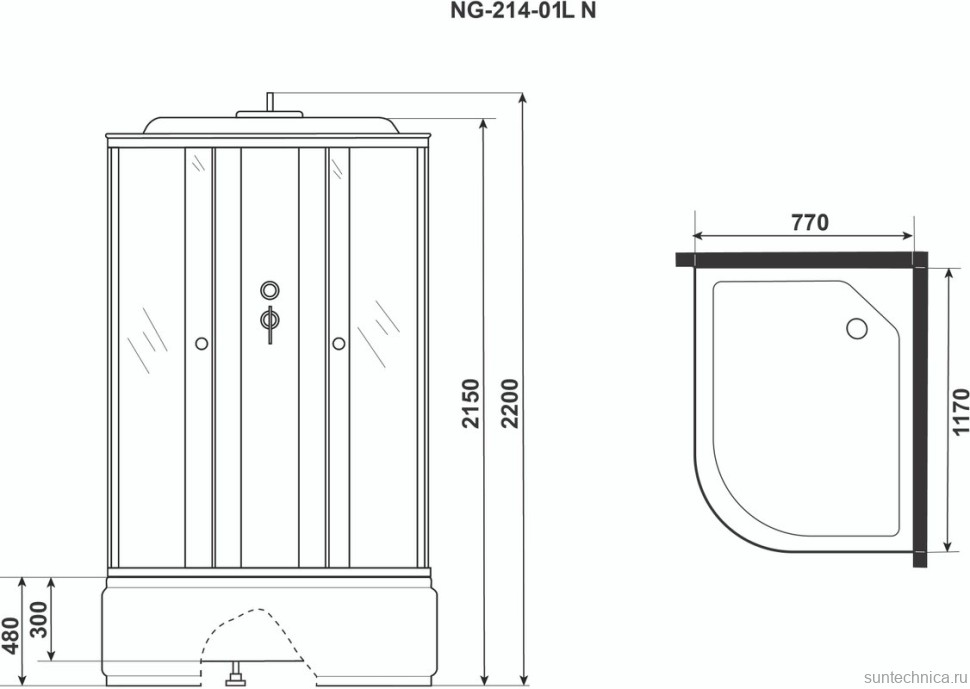 Душевая кабина Niagara NG-214-01LN х220 120х80 с высоким поддоном, с сиденьем