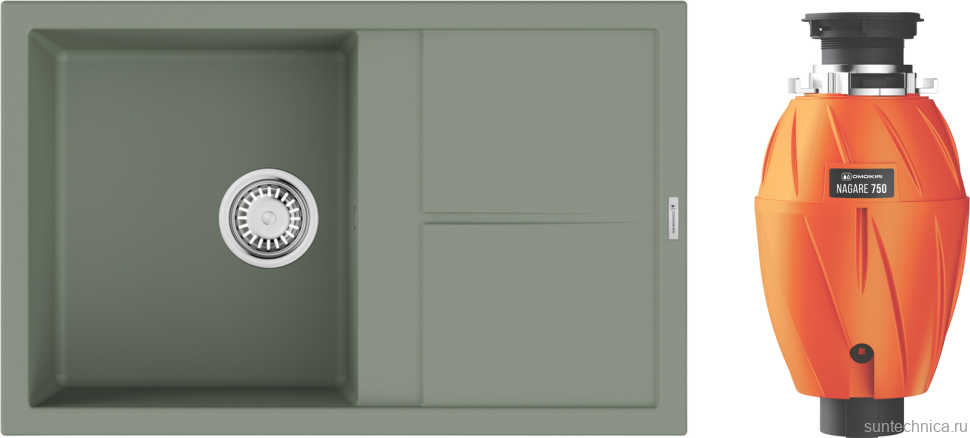 Комплект Мойка Omoikiri Sumi 79A-WG wind green + Измельчитель Nagare 750