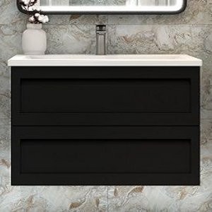 Тумба с раковиной Art&Max Platino 100, подвесная, черная матовая