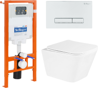 Комплект Унитаз подвесной BelBagno Due BB3103CHR/SC безободковый, с микролифтом, инсталляция BB002-80 с кнопкой BB018-GV-BIANCO