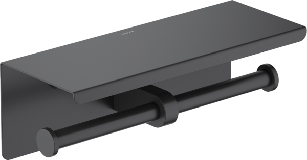 Держатель туалетной бумаги AQUATEK Оберон AQ4909MB двойной, с полкой для телефона, матовый черный