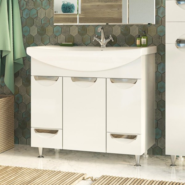 Тумба с раковиной Misty Орхидея 85 белая эмаль