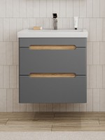 Тумба под раковину без столешницы SanStar Diva 50 подвесная графит софт, дуб вотан