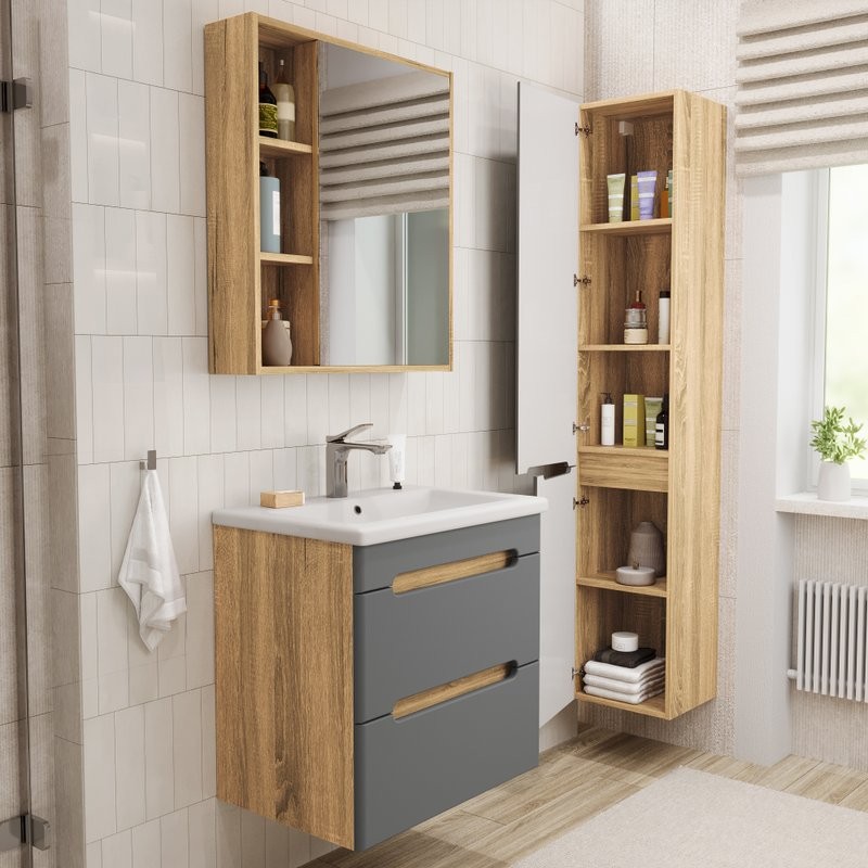 Тумба под раковину без столешницы SanStar Diva 50 подвесная графит софт, дуб вотан