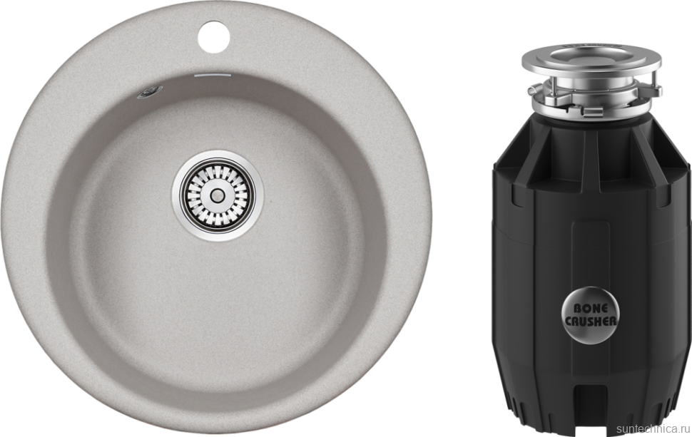 Комплект Мойка Paulmark Gelegen 50 PM404800-GR серый + Измельчитель Bone Crusher BC 910-AS