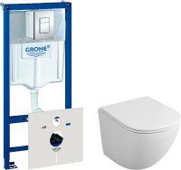 Комплект Унитаз подвесной Owl 1975 Vind TOWLT190302 безободковый + Инсталляция Grohe Rapid SL 38772001 3 в 1 с кнопкой смыва + Шумоизоляция 37131000