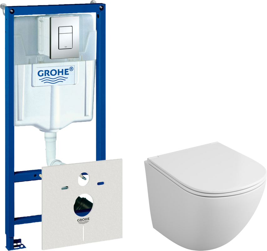 Комплект Унитаз подвесной Owl 1975 Vind TOWLT190302 безободковый + Инсталляция Grohe Rapid SL 38772001 3 в 1 с кнопкой смыва + Шумоизоляция 37131000