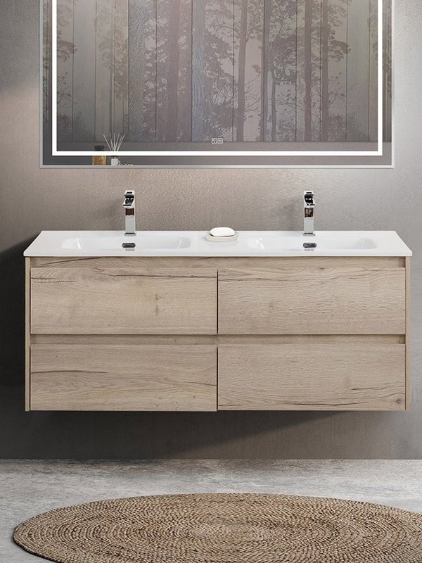 Тумба с раковиной BelBagno Kraft 120 для двоих, 4 ящика, rovere galifax bianco