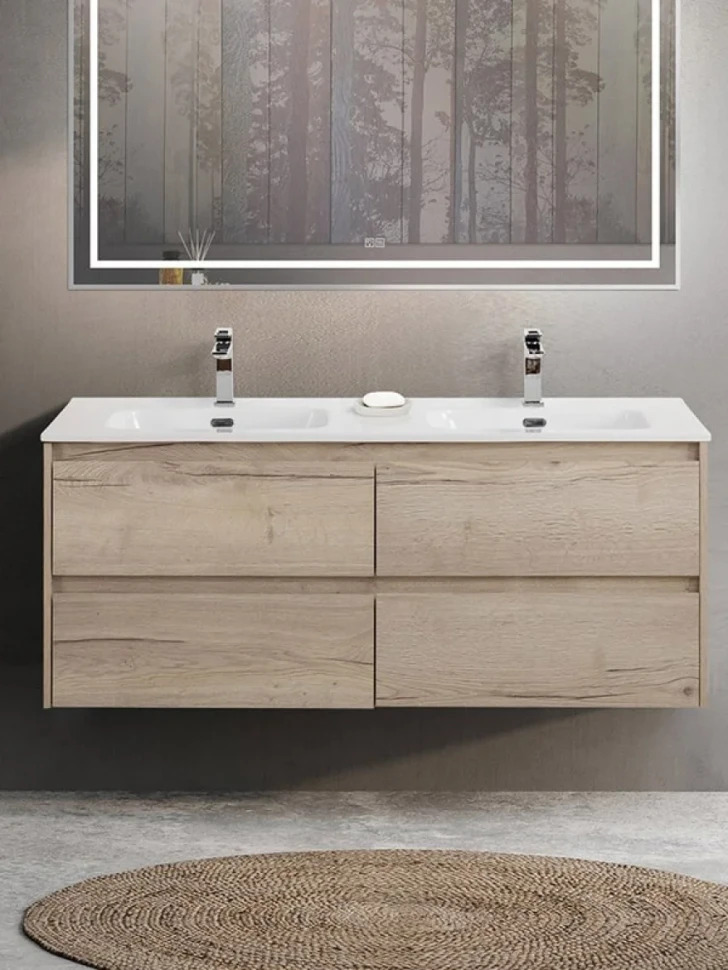 Тумба с раковиной BelBagno Kraft 120 для двоих, 4 ящика, rovere galifax bianco