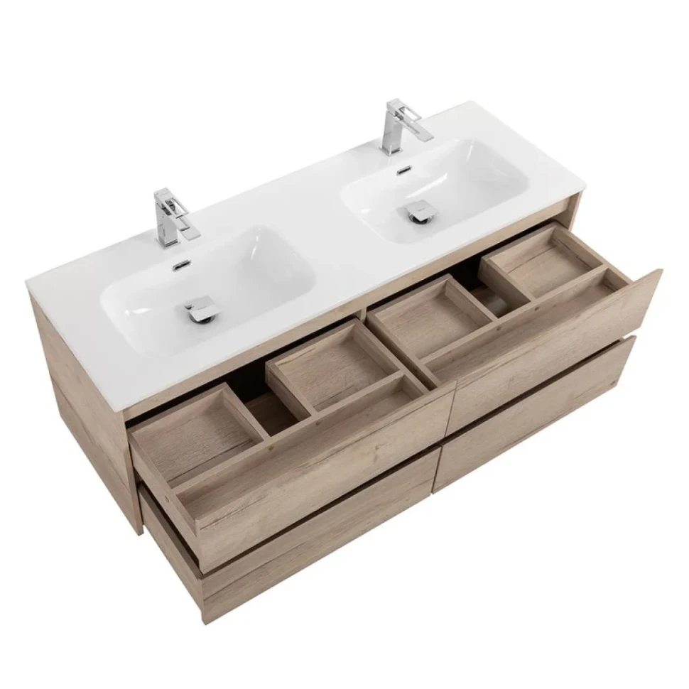 Тумба с раковиной BelBagno Kraft 120 для двоих, 4 ящика, rovere galifax bianco