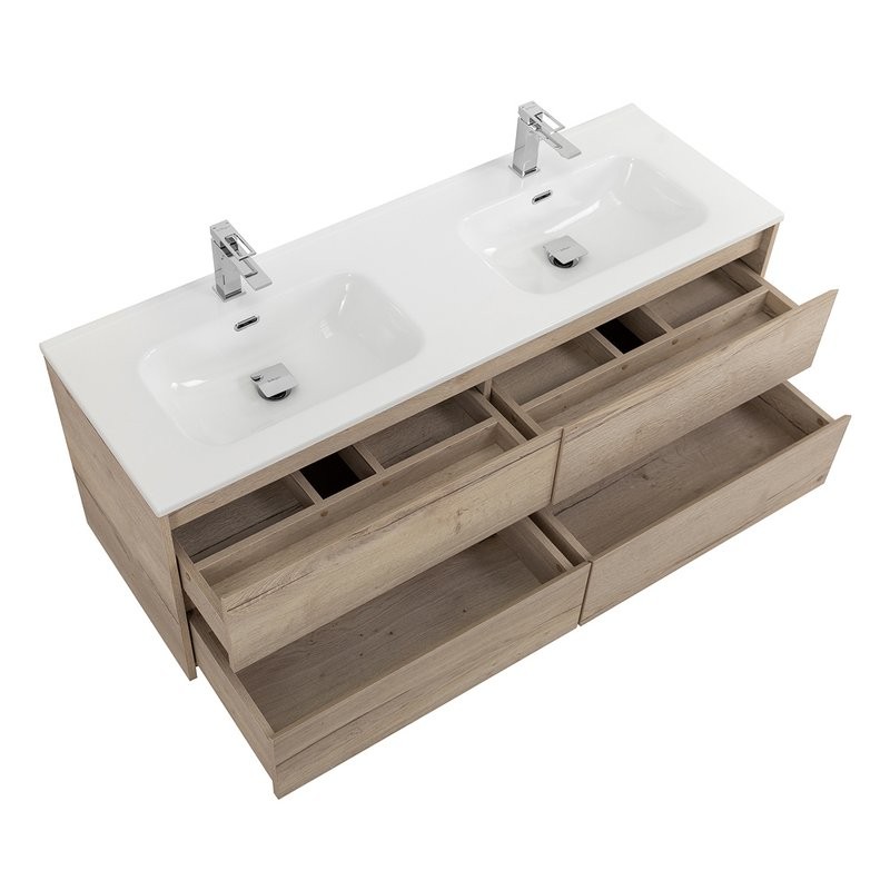 Тумба с раковиной BelBagno Kraft 120 для двоих, 4 ящика, rovere galifax bianco