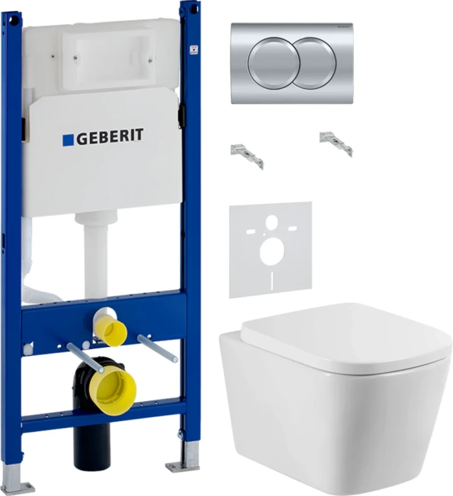 Комплект Унитаз подвесной BelBagno Albano + Крышка BB120SC с микролифтом + Инсталляция Geberit Duofix Delta 458.149.21.1 с кнопкой смыва, хром + Звукоизоляция
