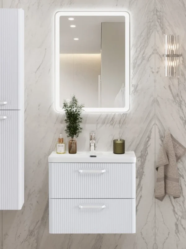 Мебель для ванной комнаты BelBagno Due 60 ручки белые, bianco lucido