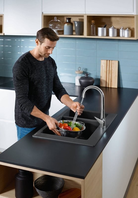 Комплект Смеситель Hansgrohe Talis M51 73851000 хром + Фартук черный