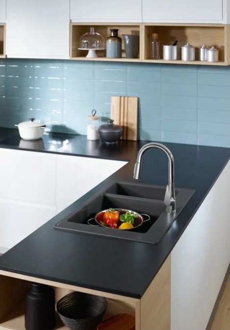 Комплект Смеситель Hansgrohe Talis M51 73851000 хром + Фартук черный