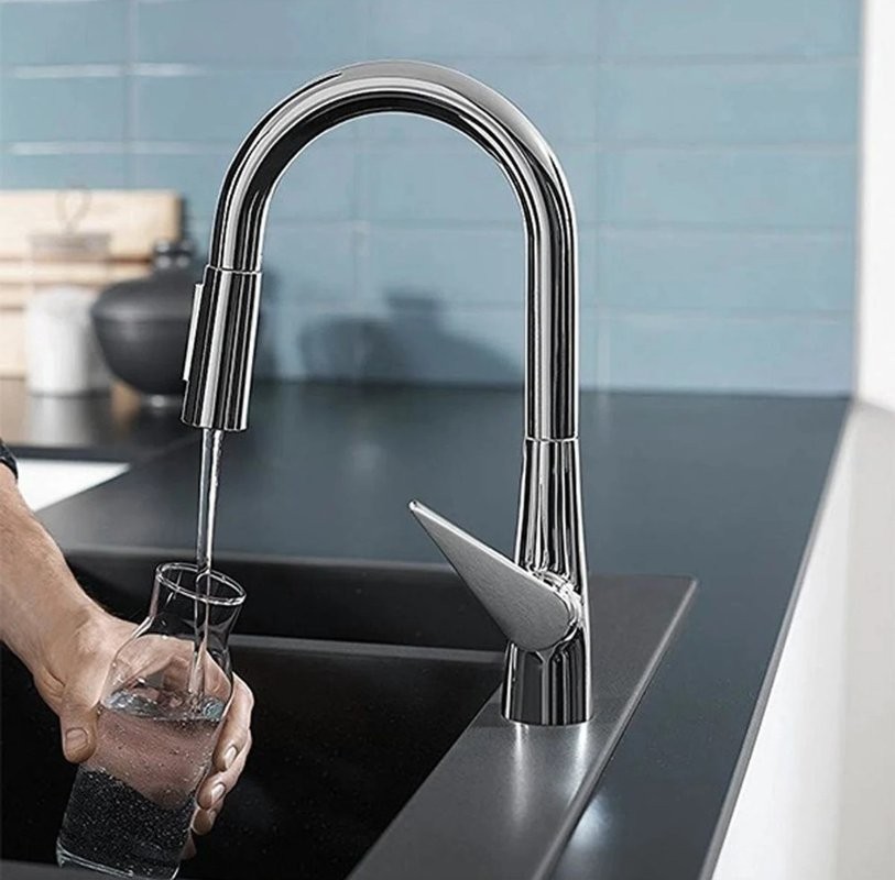 Комплект Смеситель Hansgrohe Talis M51 73851000 хром + Фартук черный