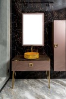 Тумба с раковиной Armadi Art Lucido 100 лиловая, раковина 817-G, ножки золото