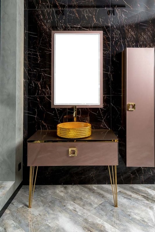 Тумба с раковиной Armadi Art Lucido 100 лиловая, раковина 817-G, ножки золото