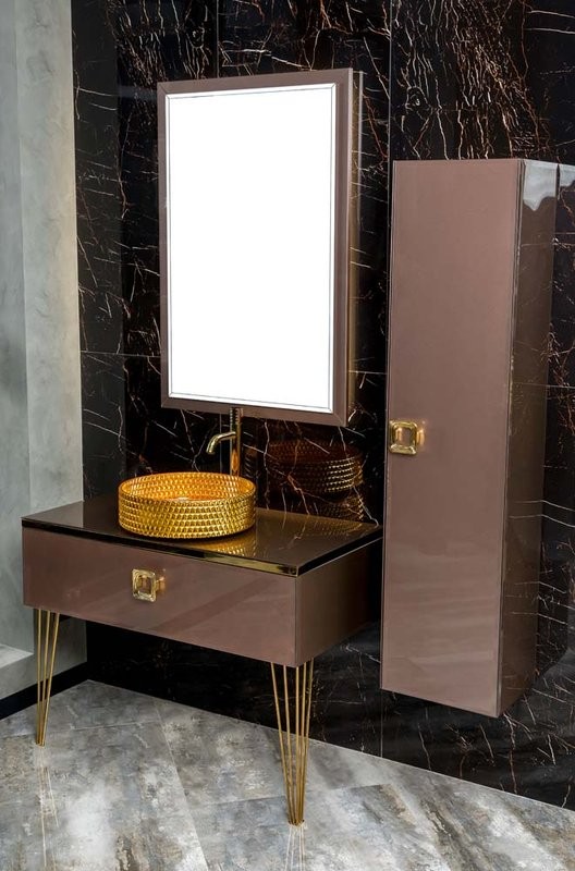 Тумба с раковиной Armadi Art Lucido 100 лиловая, раковина 817-G, ножки золото