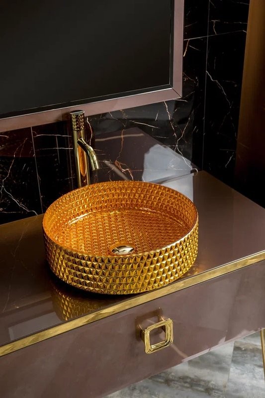 Тумба с раковиной Armadi Art Lucido 100 лиловая, раковина 817-G, ножки золото