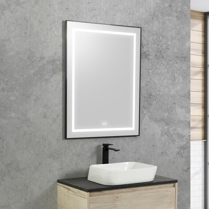 Зеркало BelBagno Kraft SPC-KRAFT-685-885-TCH-WARM-NERO черное, с подогревом