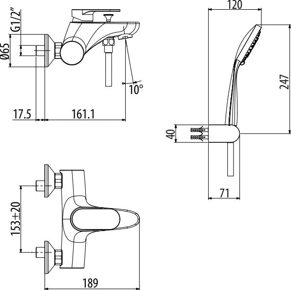 Смеситель для ванны с душем Gattoni H2OMIX 7000 7000070NO nero opaco