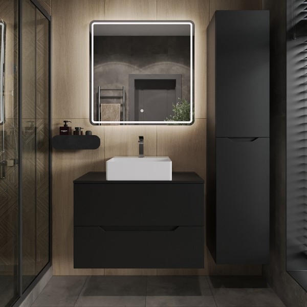 Мебель для ванной комнаты Orange Line 80 подвесная, 2 ящика, матовая черная с раковиной B04-405W
