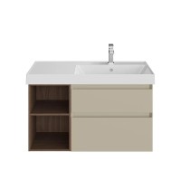 Тумба под раковину KERAMA MARAZZI Cubo 90, правая подвесная, с ящиками и полкой, лимо матовая, структурированный орех