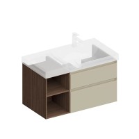 Тумба под раковину KERAMA MARAZZI Cubo 90, правая подвесная, с ящиками и полкой, лимо матовая, структурированный орех