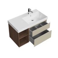 Тумба под раковину KERAMA MARAZZI Cubo 90, правая подвесная, с ящиками и полкой, лимо матовая, структурированный орех