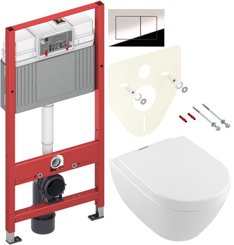 Комплект Унитаз подвесной Villeroy & Boch Subway 2.0 + Крышка 9M68 S101 с микролифтом, петли хром + Инсталляция TECE Now 9400412 4 в 1 с кнопкой смыва