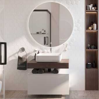 Мебель для ванной STWORKI Ольборг 80 столешница дуб карпентер, без отверстий, с тумбой 80, с раковиной STWORKI Soul 1 белой