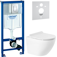 Комплект Унитаз подвесной BelBagno Sfera-r BB046CH-TOR безободковый + Крышка Piano BB2111SC с микролифтом + Инсталляция Grohe Rapid SL 38772001 3 в 1 с кнопкой смыва + Звукоизоляция